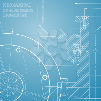 Backgrounds of engineering subjects. Technical illustration. Mechanical engineering. Blue and white