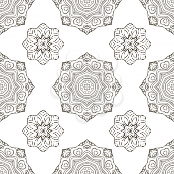 Black and white seamless pattern, ethnic ornament. Hand drawn abstract background. Mandala