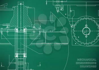 Blueprints. Mechanical engineering drawings. Cover. Banner. Technical Design. Light green