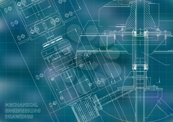Blueprints. Mechanical engineering drawings. Technical Design. Cover. Banner. Blue. Grid