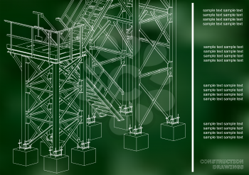 Building. Metal constructions. Volumetric constructions. 3D design. Abstract backgrounds. Cover, background, banner. Green background