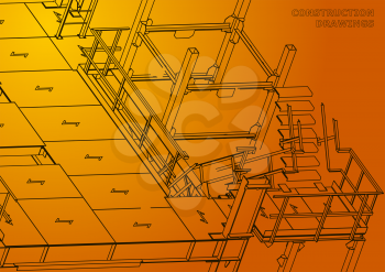 Building. Metal constructions. Volumetric constructions. 3D. Orange