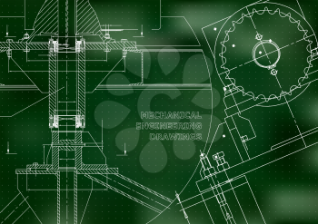 Engineering backgrounds. Technical. Mechanical engineering drawings. Blueprints. Green. Points