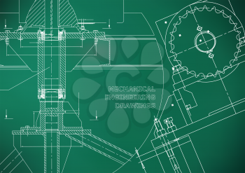 Engineering backgrounds. Technical. Mechanical engineering drawings. Blueprints. Light green