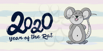 Year of the Rat. 2020 typographic inscription. Happy New Year 2020. Web banner, print, typography. Symbol of the year Cartoon style