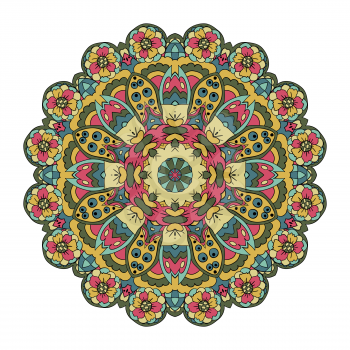 Traditional round ornament. Oriental pattern. Mandala. Doodle drawing. Blue and pink colors