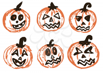 Halloween. A set of festive pumpkins. Vector illustration. A collection of funny faces. Autumn holidays