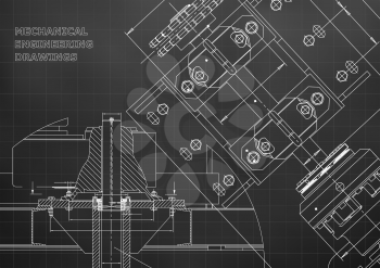 Blueprints. Mechanical construction. Technical Design. Engineering Cover. Banner. Black. Grid
