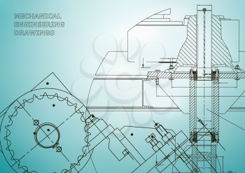 Blueprints. Mechanical drawings. Engineering illustrations. Technical Design. Banner. Light blue