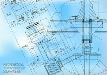 Blueprints. Mechanical engineering drawings. Technical Design. Cover. Banner. Blue