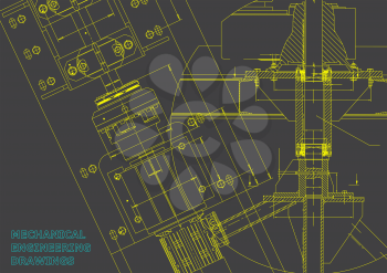 Blueprints. Mechanical engineering drawings. Technical Design. Cover. Banner. Gray