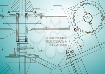 Engineering backgrounds. Technical. Mechanical engineering drawings. Blueprints. Light blue