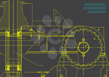 Engineering illustrations. Blueprints. Mechanical drawings. Technical Design. Banner. Gray