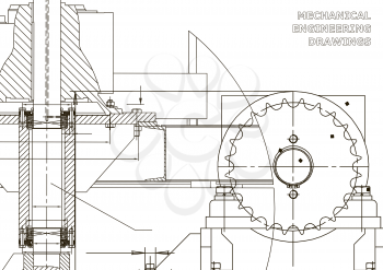 Engineering illustrations. Blueprints. Mechanical drawings. Technical Design. Banner. White