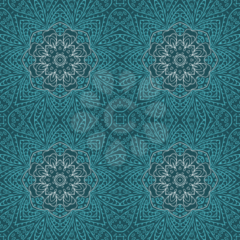 Mandala doodle drawing. floral seamless ornament. Ethnic motives. Zentangl. Blue. Flower