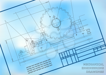 Mechanical drawings on a blue and white background. Engineering illustration. Frame
