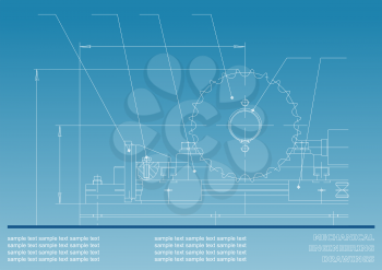 Mechanical drawings on a blue background. Engineering illustration