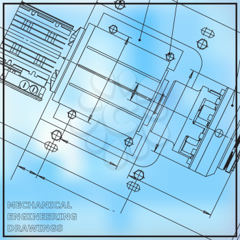Mechanical engineering drawing blue and white background. Engineering