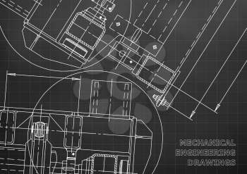 Mechanical Engineering drawing. Blueprints. Mechanics. Cover. Engineering design. Black. Grid