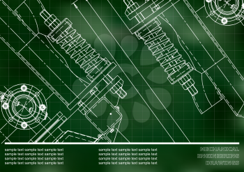 Mechanical engineering drawings. Background for inscription. Corporate Identity. Cover, banner. Green. Grid