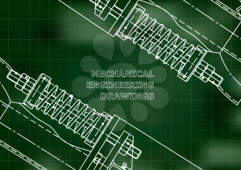 Mechanical engineering drawings. Background for inscription. Corporate Identity. Cover. Green. Grid