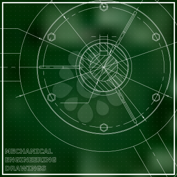Mechanical engineering drawings. Engineering illustration. Green. Points