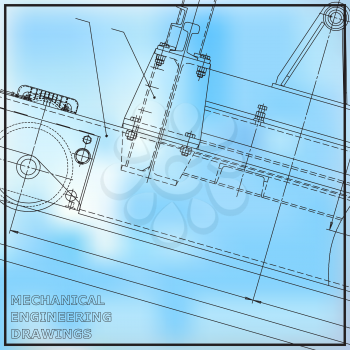 Mechanical engineering drawings. Engineering illustration. Vector blue and white background