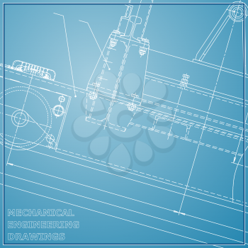 Mechanical engineering drawings. Engineering illustration. Vector blue background