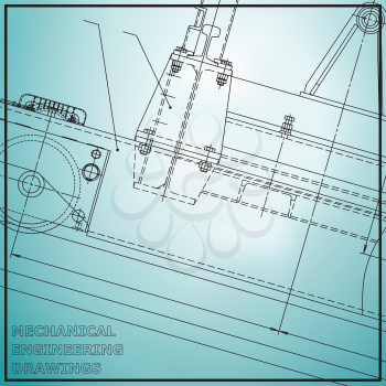 Mechanical engineering drawings. Engineering illustration. Vector light blue background