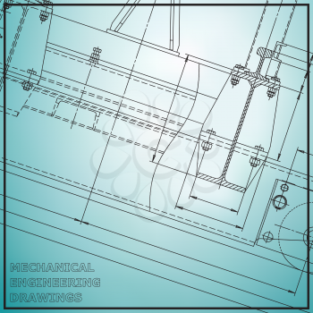 Mechanical engineering drawings. Engineering. Vector light blue background