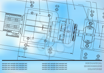 Mechanical engineering drawings on a blue background. Vector. Background for inscription