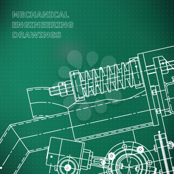 Mechanical engineering the drawing. Technical illustrations. The drawing for technical design. A cover, a banner. A place for the text. Light green. Points