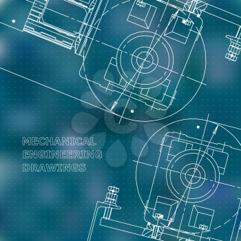 Mechanical engineering the drawing. Technical illustrations. The drawing for technical design. Cover, banner. Blue. Points