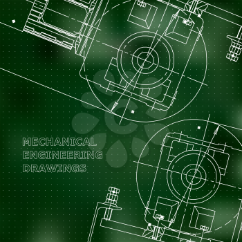 Mechanical engineering the drawing. Technical illustrations. The drawing for technical design. Cover, banner. Green. Points