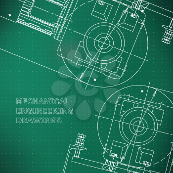 Mechanical engineering the drawing. Technical illustrations. The drawing for technical design. Cover, banner. Light green. Points