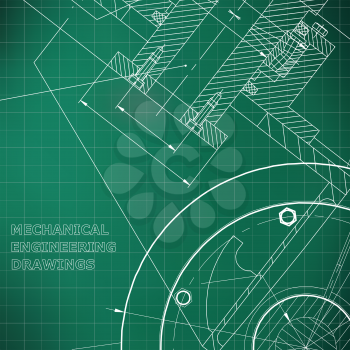 Light green background. Grid. Backgrounds of engineering subjects. Technical illustration. Mechanical engineering. Technical design. Instrument making