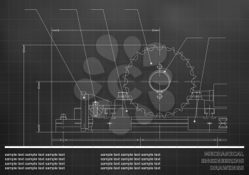 Mechanical drawings. Engineering illustration background. Black. Grid
