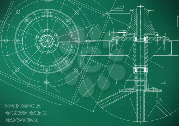 Mechanical engineering drawings. Vector. Light green. Points