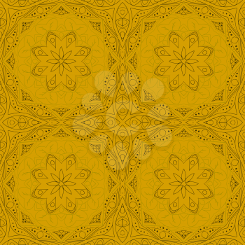 Seamless Mandala. Seamless floral ornament. Doodle drawing. Hand drawing. Yoga, relaxation, floral motifs. Yellow