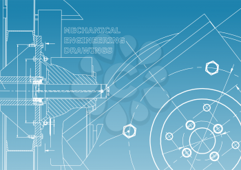 Technical illustration. Mechanical engineering. Background. Blue and white