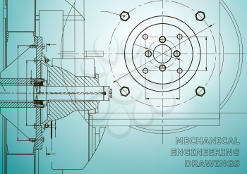 Technical illustration. Mechanical engineering. Backgrounds of engineering subjects. Technical design. Light blue