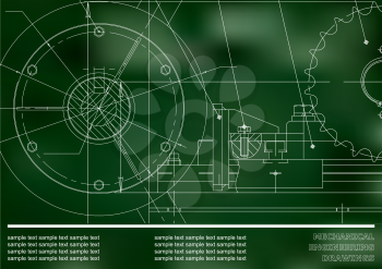 Vector drawing. Mechanical drawings. Engineering  background. Green