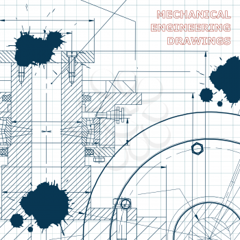 Backgrounds of engineering subjects. Technical illustration. Mechanical engineering. Technical design. Instrument making. Cover, banner, flyer, background. Draft. Ink. Blots