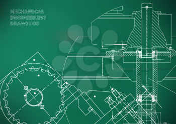 Blueprints. Mechanical drawings. Engineering illustrations. Technical Design. Banner. Light green background