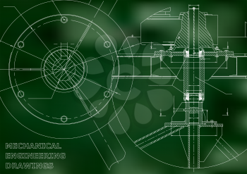 Mechanical engineering drawing. Green background