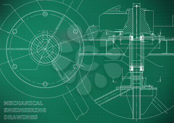 Mechanical engineering drawing. Light green background. Points