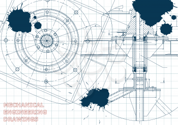 Mechanical engineering drawings. Vector. Draft. Ink. Blots