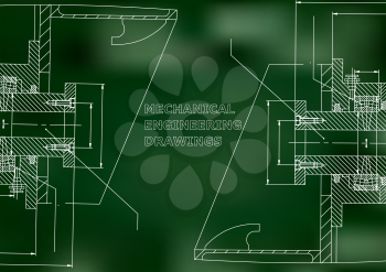 Mechanical engineering. Technical illustration. Backgrounds of engineering subjects. Green background