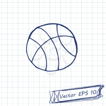 Style of children's drawing. Doodle drawing on a sheet of notebook. Basketball. Contour