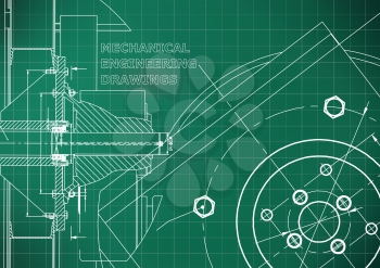 Technical illustration. Mechanical engineering. Background. Light green background. Grid